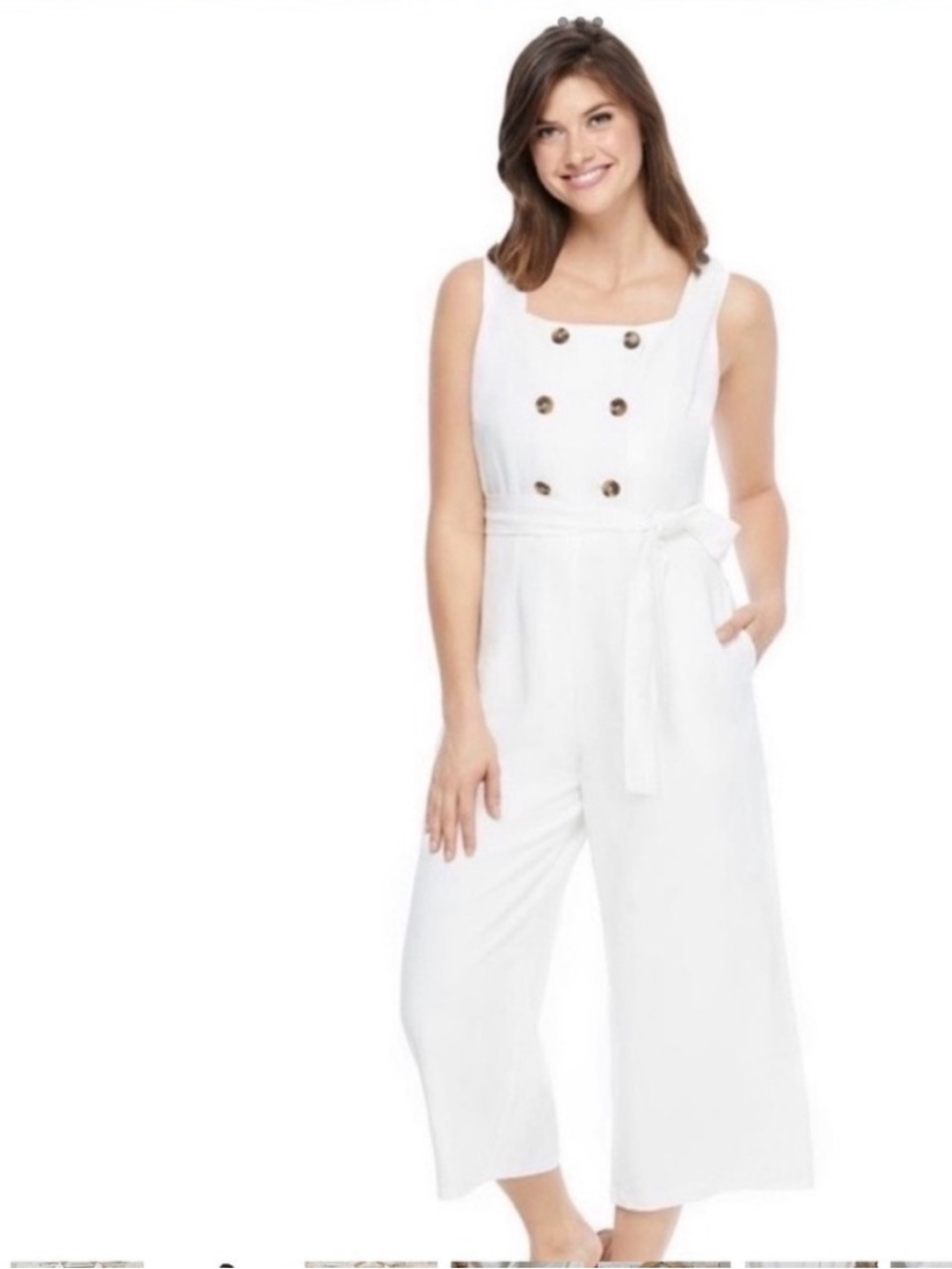 Gal Meets Glam Sleeveless Ivory Wide-Leg Jumpsuit with Sash